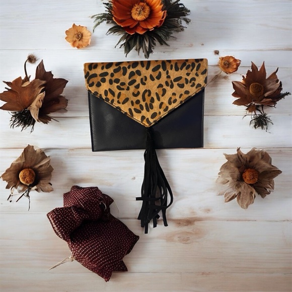 Handbags - Leopard Print and Black Clutch Bag